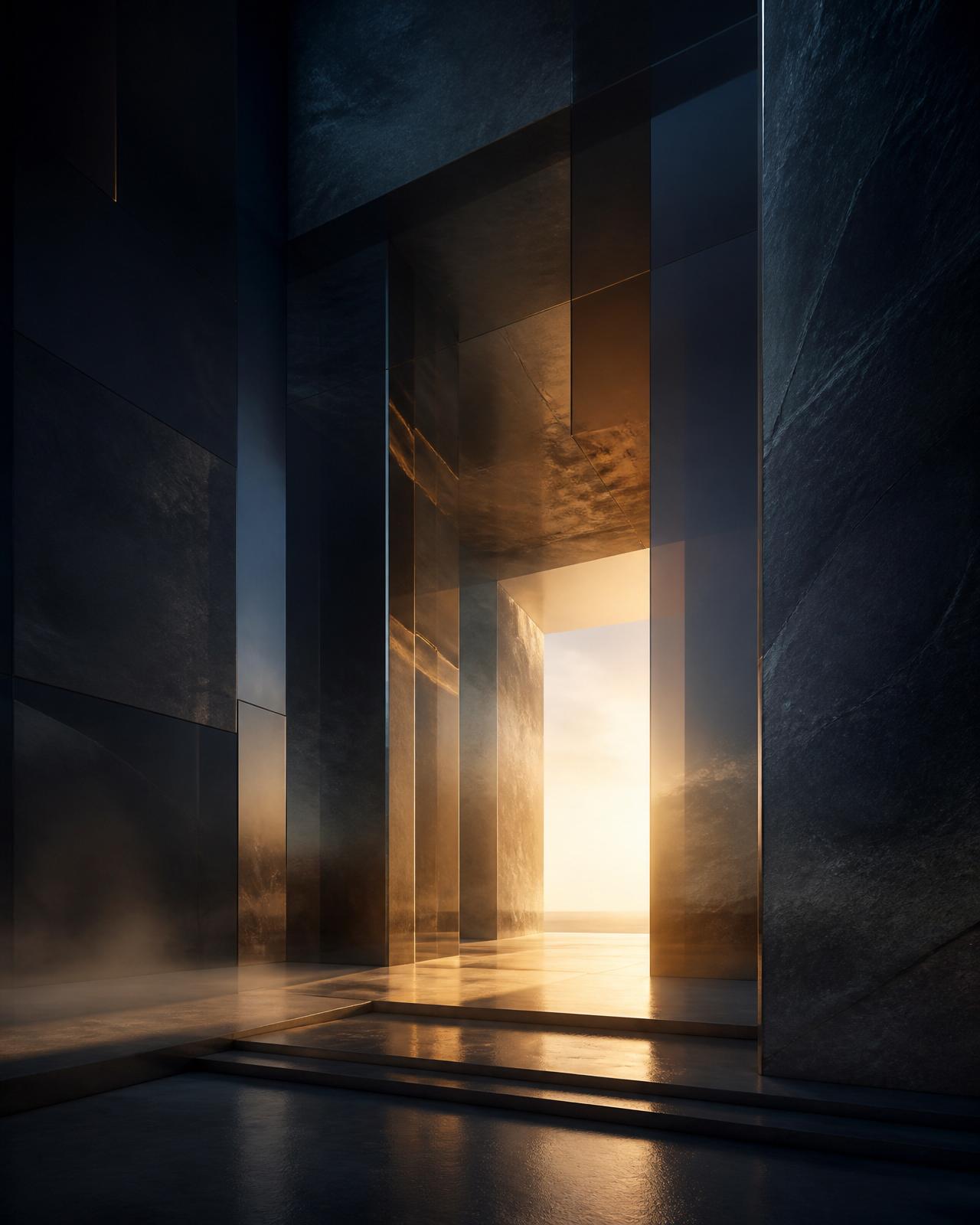 Abstract architectural passage representing transition, liquidity, and the movement from business ownership to personal wealth.